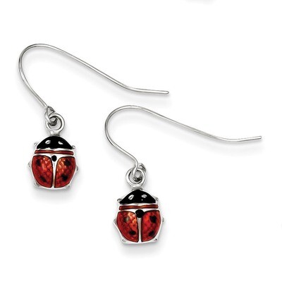 Enameled Lady Bug Dangle Earrings Sterling Silver Rhodium QE9591, MPN: QE9591, 869944886534