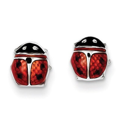 Polished Enameled Lady Bug Post Earrings Sterling Silver Rhodium QE9590, MPN: QE9590, 869944828145