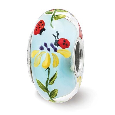 Lady Bug Love Fenton Glass Bead Sterling Silver Hand Painted QRS3859, MPN: QRS3859, 19727657589