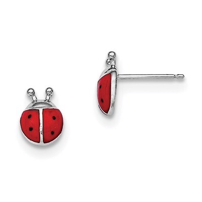 Enamel Lady Bug Post Earrings Sterling Silver Rhodium-plated QGK106, MPN: QGK106, 191101111051