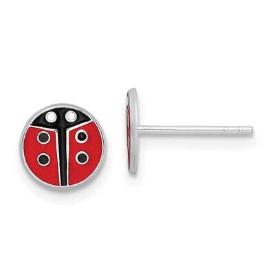 Enamel Kids Lady Bug Post Earrings Sterling Silver Rhodium-plated QE16606, MPN: QE16606, 1969041651…