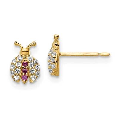 Clear &amp; Red CZ Diamond Lady Bug Post Earrings 14k Gold GK1141 by Madi K, MPN: GK1141, 883957975535