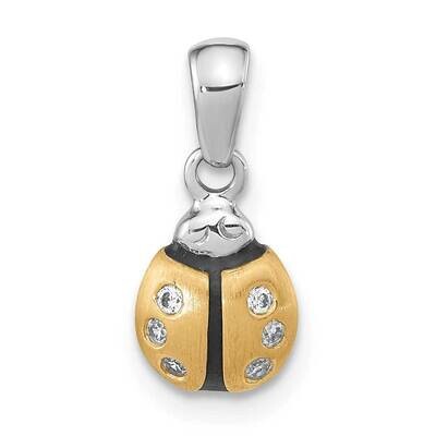 Gold-Plated CZ Diamond Enameled Brushed Lady Bug Pendant Sterling Silver Rhodium-Plated QP5534, MPN…
