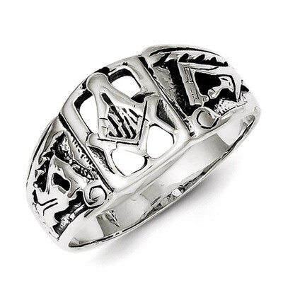 Masonic Ring Antiqued Sterling Silver QR1239, MPN: QR1239, 883957179315