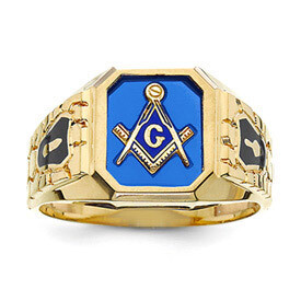 Blue Acrylic Men's Masonic Ring 10k Gold 10X27