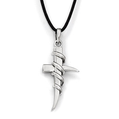 Stainles Steel Leather Cord Cross Necklace SRN1786-20 by Chisel, MPN: SRN1786-20, 191101472053