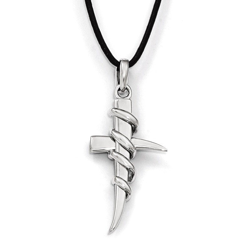 Stainles Steel Leather Cord Cross Necklace by Chisel HomeBello