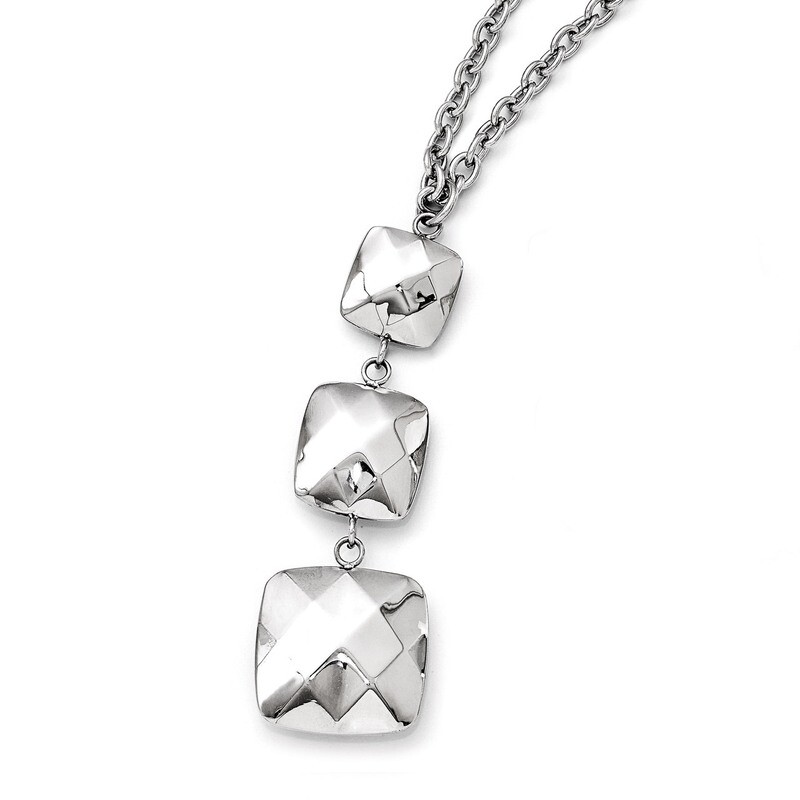 Polished Hollow Squares Dangle Necklace - Stainless Steel SRN1782-19.75 by Chisel, MPN: SRN1782-19.…