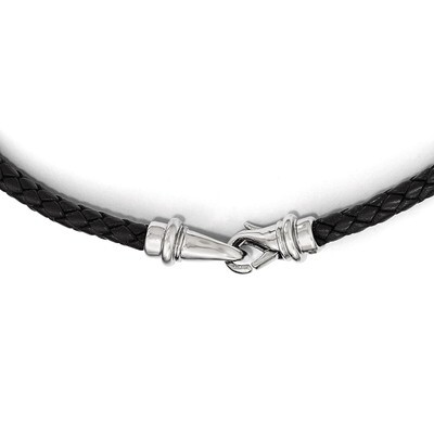 Polished Woven Black Leather Necklace - Stainless Steel SRN1802-16.25 by Chisel, MPN: SRN1802-16.25…