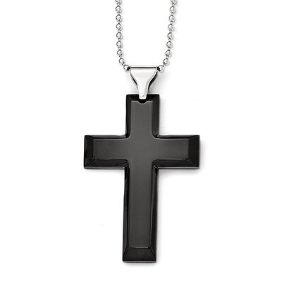 Polished Black IP-plated Cross Necklace - Stainless Steel SRN1818-24 by Chisel, MPN: SRN1818-24, 88…