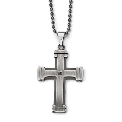 Antiqued Polished and Brushed Synthetic Diamond Cross Necklace - Stainless Steel SRN1823-22 by Chis…