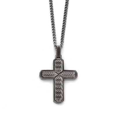 Polished Textured Black IP-plated Cross Necklace - Stainless Steel SRN1824-22 by Chisel, MPN: SRN18…