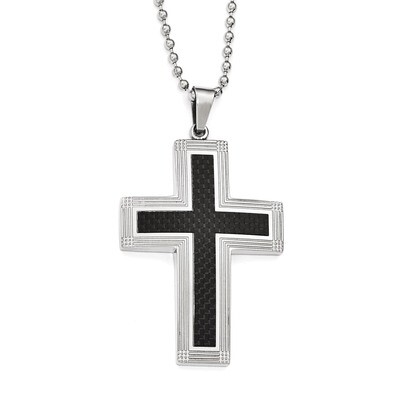 Polished Carbon Fiber Cross Necklace - Stainless Steel SRN1828-22 by Chisel, MPN: SRN1828-22, 19110…