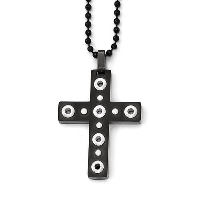 Brushed and Polished Black IP-plated Cross Necklace - Stainless Steel SRN1832-22 by Chisel, MPN: SR…