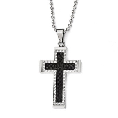 Polished Black IP-plated Synthetic Diamond Cross Necklace - Stainless Steel SRN1829-22 by Chisel, M…