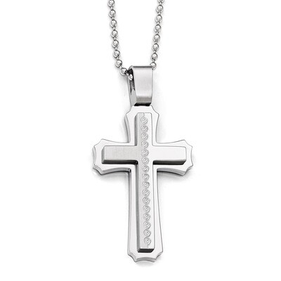 Polished Laser Cut Cross Necklace - Stainless Steel SRN1833-24 by Chisel, MPN: SRN1833-24, 19110147…