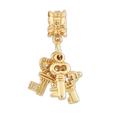 Gold-plated Three Keys Dangle Bead - Sterling Silver QRS1096GP, MPN: QRS1096GP, 883957680750