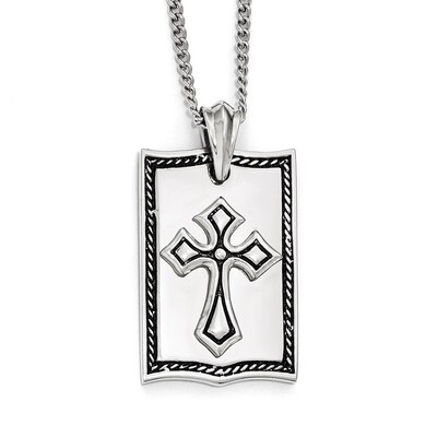 Antiqued Cross Dog Tag Necklace - Stainless Steel SRN1926-24 by Chisel, MPN: SRN1926-24, 1911014719…