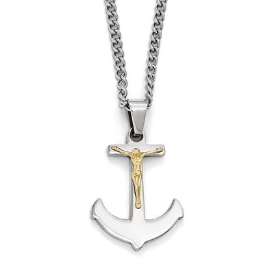 14k Gold Crucifix Anchor Necklace - Stainless Steel SRN1929-24 by Chisel, MPN: SRN1929-24, 88677496…
