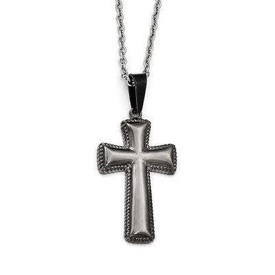 Polished Black IP-plated Medium Pillow Cross Necklace - Stainless Steel SRN1931-18 by Chisel, MPN: …