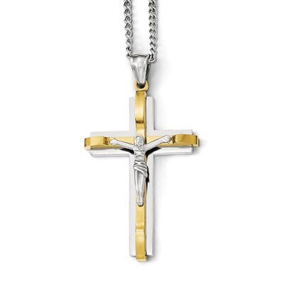 Polished Gold IP Crucifix Necklace - Stainless Steel SRN1938-24 by Chisel, MPN: SRN1938-24, 1911014…