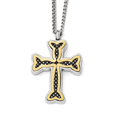 Polished Black and Yellow IP-plated Cross Necklace - Stainless Steel SRN1956-24 by Chisel, MPN: SRN…