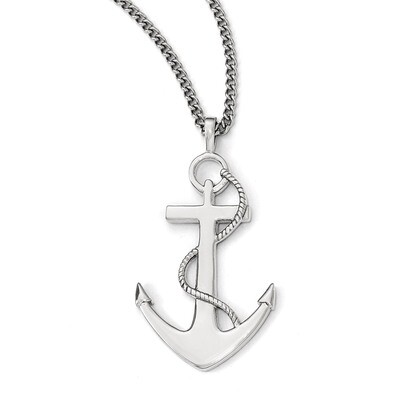 Polished Anchor Necklace - Stainless Steel SRN1957-24 by Chisel, MPN: SRN1957-24, 886774673189