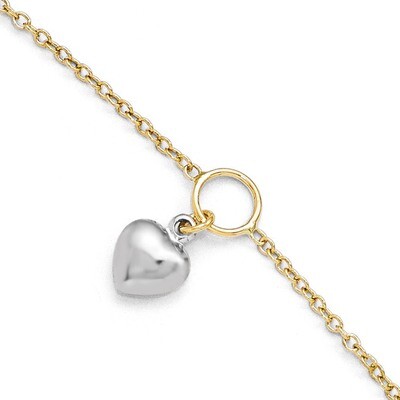 Leslie&#39;s Polished Heart Anklet with 1 Inch Extension - 14k Gold Two-tone HB-LF290-10, MPN: LF290-10…