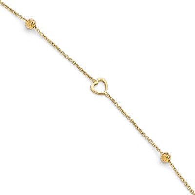 Leslie&#39;s Polished and Diamond-cut Heart Anklet with 1 Inch Extension - 14k Gold HB-LF304-10, MPN: L…