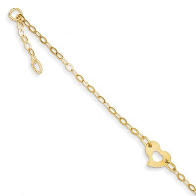 Heart Anklet 10 Inch 14k Gold Polished ANK143-10, MPN: ANK143-10, 886774988009