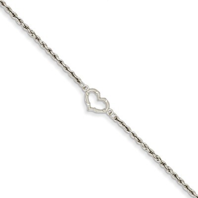 Rope with Heart Anklet 10 Inch 14k White Gold ANK153-10, MPN: ANK153-10, 883957718842