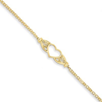 Antiqued Heart Anklet 10 Inch 14k Gold Polished ANK118-10, MPN: ANK118-10, 883957897790
