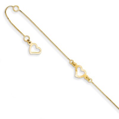 Adjustable Fancy Heart Anklet 9 Inch 14k Gold ANK157-9, MPN: ANK157-9, 886774988023