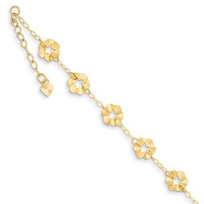 Adjustable Flower Anklet 9 Inch 14k Gold ANK176-9, MPN: ANK176-9, 191101093593