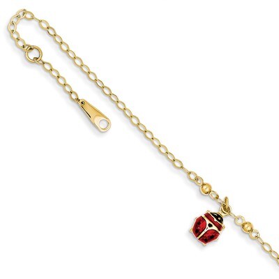 Adjustable Enameled Ladybug Anklet 10 Inch 14k Gold ANK197-10, MPN: ANK197-10, 869887108649