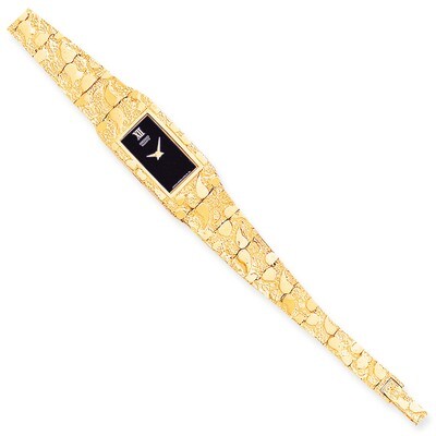 Black 15x31mm Dial Rectangular Face Nugget Watch 10k Gold 10N261B-7, MPN: 10N261B-7, 886774079219