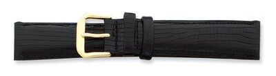 14mm Black Snake Grain Leather Gold-tone Buckle Watch Band BA116-14, MPN: BA116-14, 886774140926