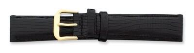 18mm Black Snake Grain Leather Gold-tone Buckle Watch Band BA116-18, MPN: BA116-18, 886774140940