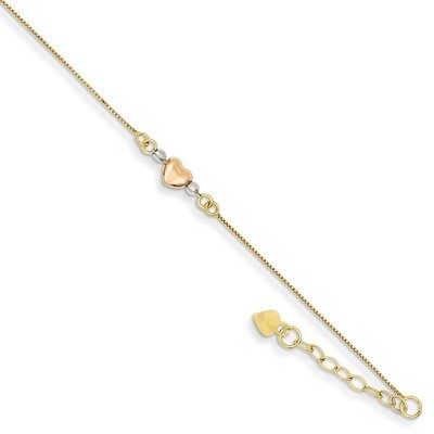 Adjustable Puffed Heart 14k Tri-Color Gold ANK161-9, MPN: ANK161-9, 886774311722