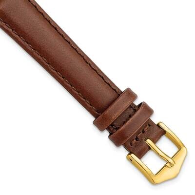 14mm Brown Oilskin Leather with Gold-tone Buckle Watch Band Gold-tone BAY338-14, MPN: BAY338-14,
