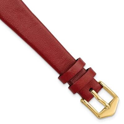 14mm Dark Red Classic Calfskin Gold-tone Buckle Watch Band Gold-tone BA538-14, MPN: BA538-14,