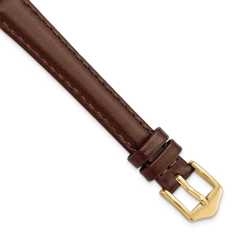 Long 12mm Brown Oilskin Leather with Gold-tone Buckle Watch Band Gold-tone BAY338L-12