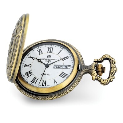 Charles Hubert Antique Gold Finish 2 Horses Pocket Watch  XWA6154, MPN: XWA6154, 848870008289