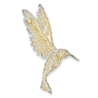 Diamond Cut Filigree Hummingbird Pin 14K Gold &amp; Rhodium PIN168, MPN: PIN168, 869887149888