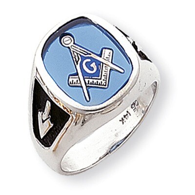 Enameled Synthetic Stone Mens Masonic Ring 14k White Gold Y1584M, MPN: Y1584M, 886774134499