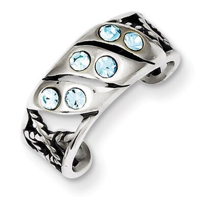 Blue Stellux Crystal Toe Ring Antiqued Sterling Silver QR1903, MPN: QR1903, 883957184395