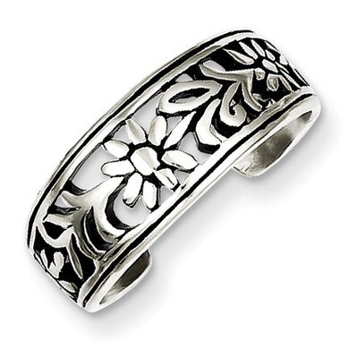 Flower Toe Ring Antiqued Sterling Silver QR1917, MPN: QR1917, 883957184500