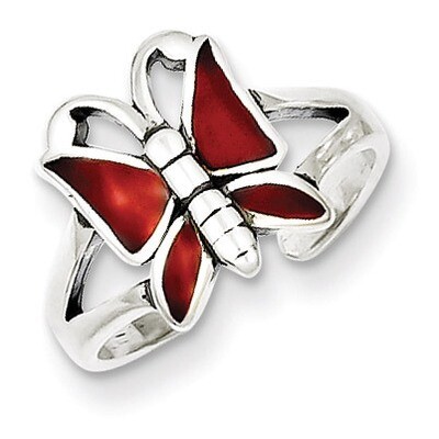 Red Enameled Butterfly Toe Ring Antiqued Sterling Silver QR764, MPN: QR764, 883957253336