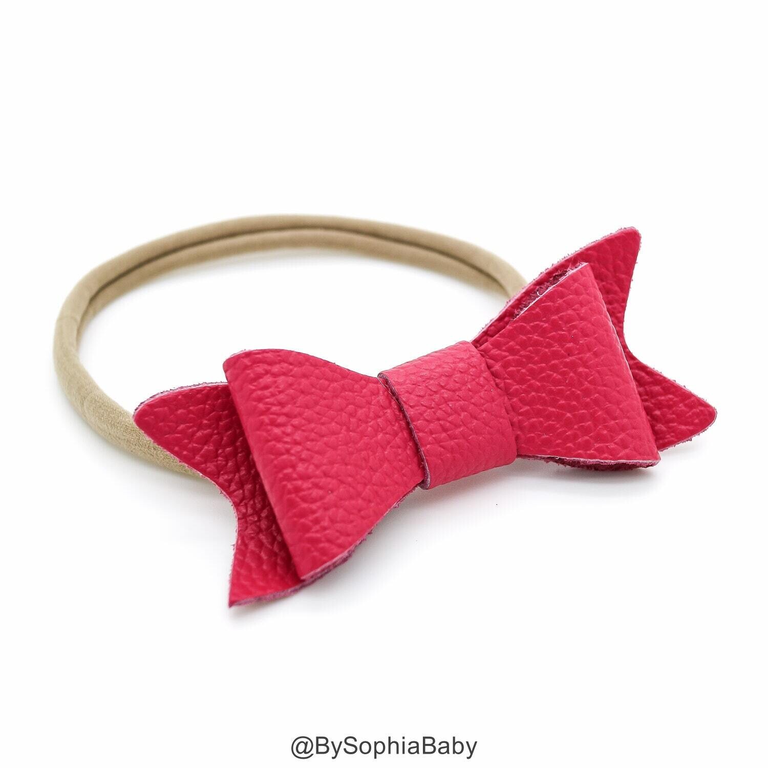 Baby Headband Hot Pink Leather Bow Baby Leather Bow Headband Leather Bow Baby Leather Hair Bow 123