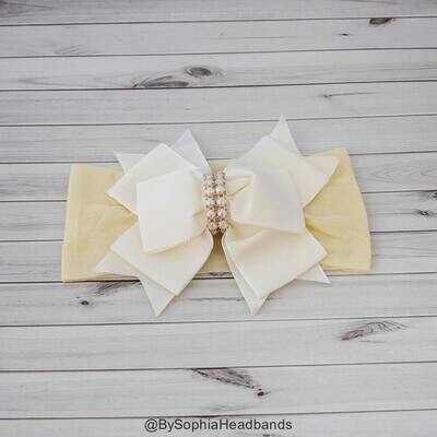Baby Headband Headwrap Ivory Baby Headband Newborn Headband Ivory Baby Headband Photo Prop Baby Bow Headband Nylon Headband 906